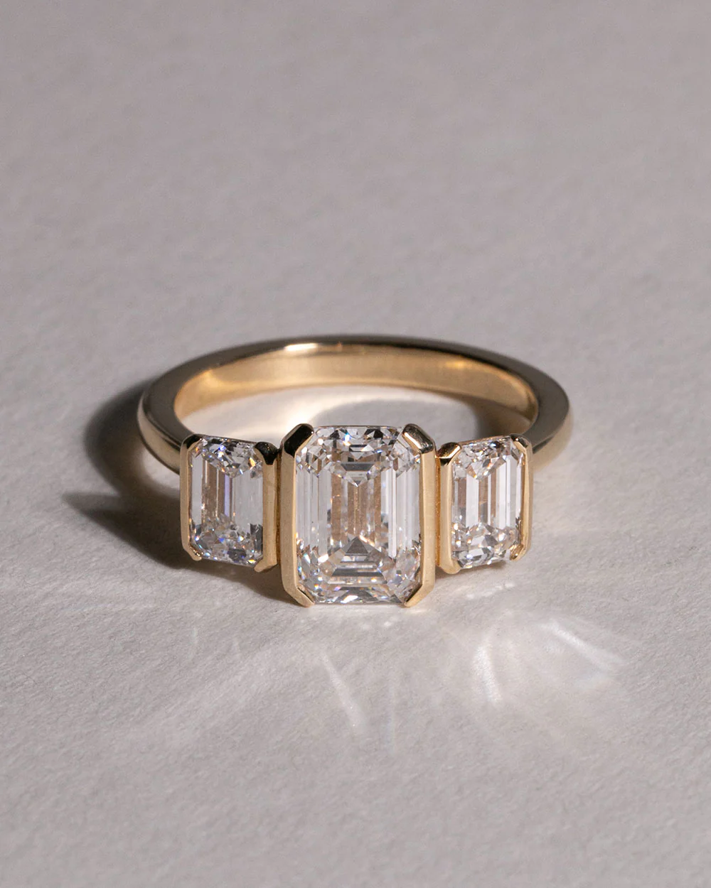 9ct Gold 2.05ct Emerald Cut Lab Grown Diamond Trilogy Ring - Image 6