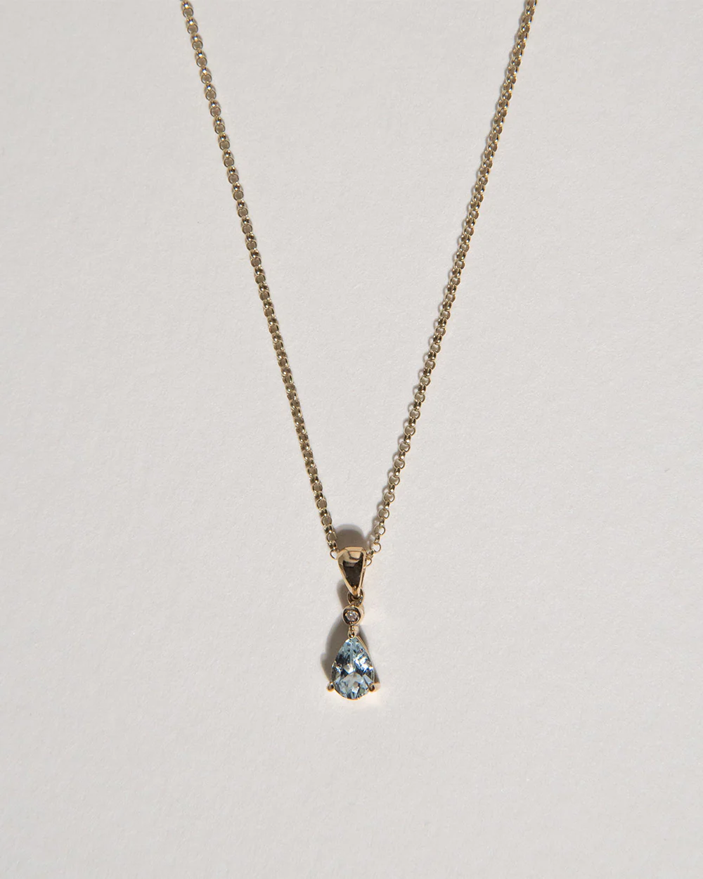 Aquamarine and Diamond Pear Pendant Necklace