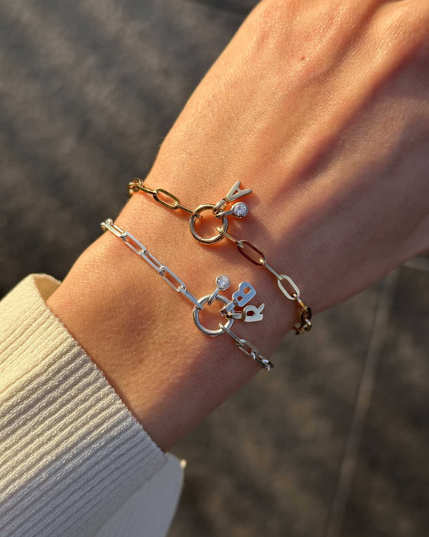 Paper Chain Initial Diamond Charm Bracelet - Image 2