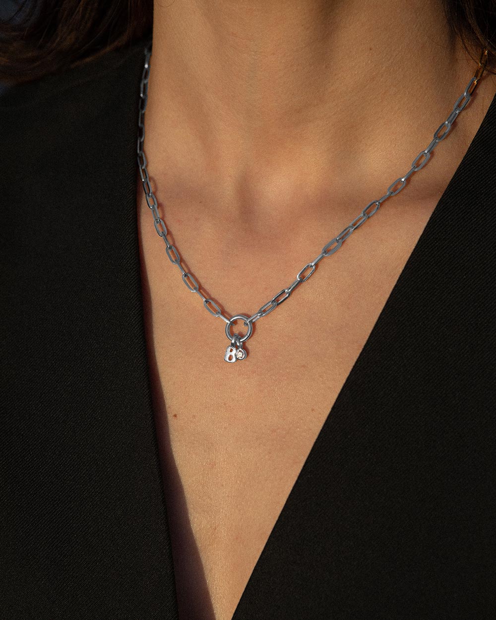 Paper Chain Initial Diamond Charm Necklace - Image 2