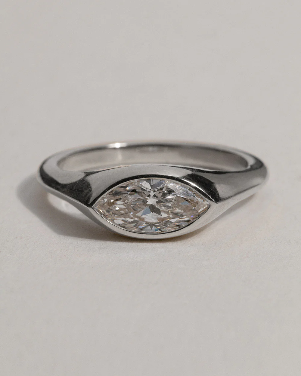 Platinum Marquise Cut Lab Grown Diamond Signet Ring - Image 3