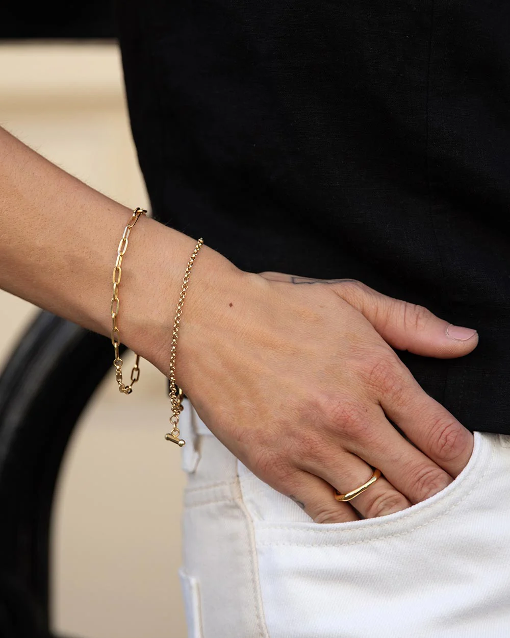 Solid Gold Heavy Paper Chain Bracelet - Image 2