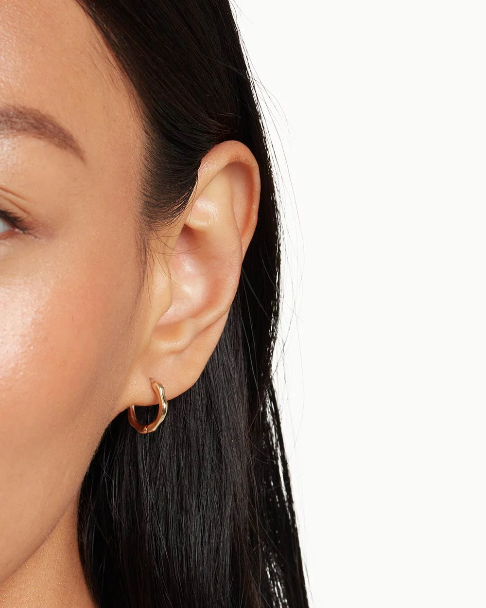Solid Gold Huggie Hoop Earrings - Image 2