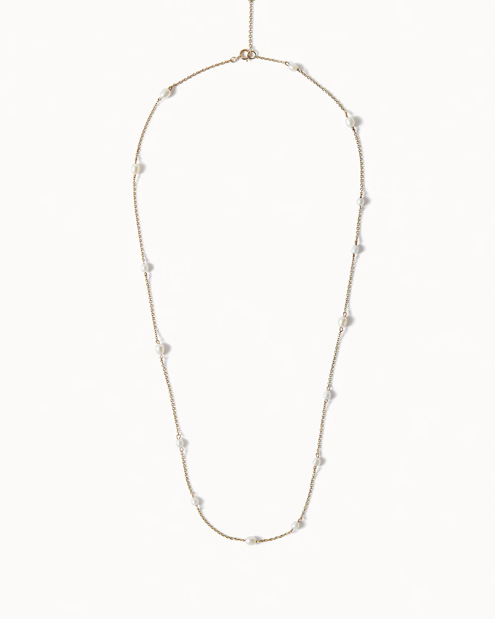 Solid Gold Long Pearl Necklace - Image 6