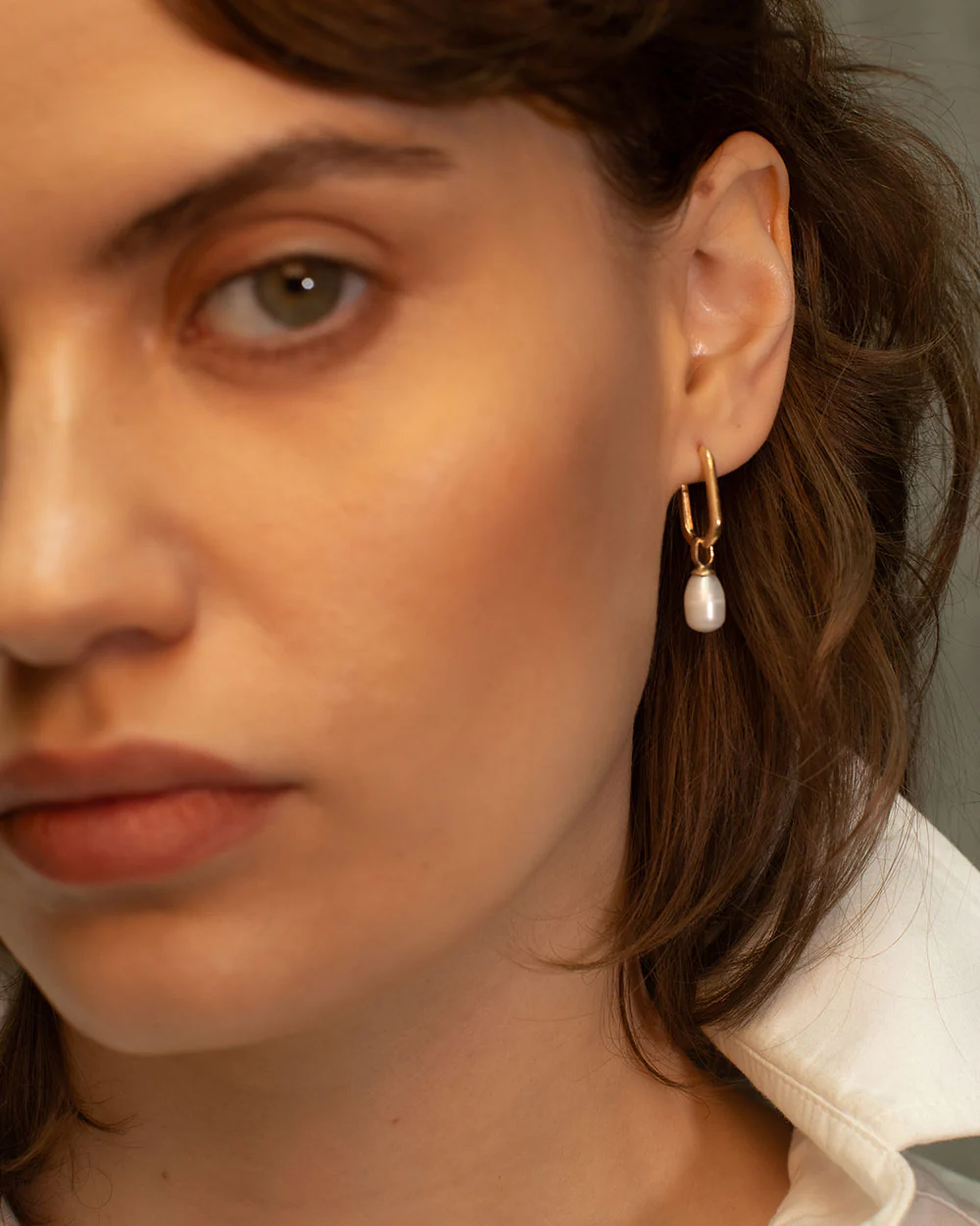 Solid Gold Pearl Hoop Earrings - Image 3